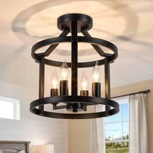 lot 2058 image: 4-Light Farmhouse Metal Semi Flush Mount Ceiling Light Fixture, Industrial Vintage Matte Black E12 Candle Ceiling Lamp, Rustic Chandeliers for Living Room Bedroom Dining Room Entryway Hallway Kitchen