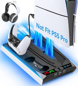 lot 2068 image: PS5 PS5 Slim Stand for Disc & Digital Console, PS5 Cooling & Charging Station with 3-Level Fan, PS5 Controller Charger for PS5 & Edge Controller, PS5Slim Accessories with 3 Charging Ports