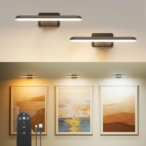 lot 2069 image: FULEN 2 Pack Picture Lights for Wall,Battery Operated Wall Sconce Rechargeable,LED Wall Light Cordless with Remote,3 Color Temperature, Art Lights for Painting,Frame,Gallery,Dartboard Lights,Black