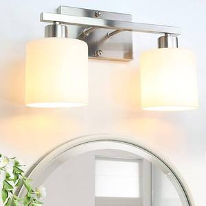 lot 2077 image: CANMEIJIA 2-Light Bathroom Vanity Light Fixtures Brushed Nickel, Morden Vanity Wall Scones Lighting for Bedroom Living Room, Vanity Lights with Milky White Glass Shades, E26 Socket, Bulbs Not Included