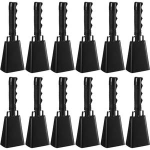 lot 2079 image: Pelopy 12 Pcs Large Cow Bell 9  Cowbell with Handle Cowbells for Sporting Events Hand Percussion Cowbells Cheering Bell Chimes for Football Game, Alarm Loud Noise Makers, Musical Instrument(Black)