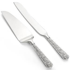 lot 2085 image: Dicunoy 2 PCS Wedding Cake Knife and Server Set, Silver Cake Cutting Set, Vintage Engraved Cake Cutter and Elegant Serving Spatula for Birthday, Party, Anniversary