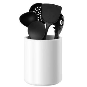 lot 2122 image: Allybyme Utensil Holder Kitchen Utensil Holder for Countertop, Ceramic Cooking Utensil Holder for Kitchen Counter, Large Modern Spatula Holder Utensil Organizer Kitchen Decor, 6.5 H x 5.5 D White