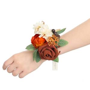 lot 2127 image: Lings Moment 6pcs Homecoming Wedding Wrist Corsage Artificial Flowers, GirlMother Prom Corsages Wristlet Decor, etc. Burnt Orange Terracotta
