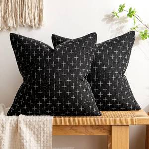 lot 2128 image: MIULEE Pack of 2 Decorative Burlap Linen Throw Pillow Covers Modern Farmhouse Pillowcase Rustic Woven Textured Cushion Cover for Sofa Couch Bed 24x24 Inch Black