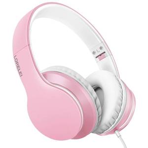 lot 2131 image: LORELEI X6 Over-Ear Headphones with Microphone, Lightweight Foldable & Portable Stereo Bass Headphones with 1.45M No-Tangle, Wired Headphones for Smartphone Tablet MP3  4 (Pearl Pink)