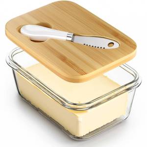 lot 2159 image: Glass Butter Dish with Bamboo Lid and Knife, Airtight Seal for Freshness, Large Butter Dish for East and West Coast Butter, Ideal for Countertop and Refrigerator Storage, Premium Glass Butter Keeper