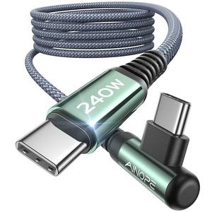 lot 2169 image: AINOPE 240W High Speed USB C Cable 10ft USBC to USBC Cable, Right Angle C to C Cable Fast Charging Compatible with iPhone 16 Charger Cord, iPad Pro,MacBook Air 2024 M4,Samsung Galaxy S24, Grey