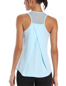 lot 2188 image: Aeuui Womens Workout Tops for Women Racerback Mesh Yoga Shirts Athletic Running Tank Tops Sleeveless Gym Clothes Light Blue S