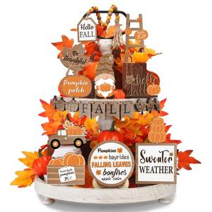 lot 2189 image: Maitys 21 Pcs Fall Thanksgiving Tiered Tray Decor Set Fall Pumpkin Gnome Truck Wood Sign Rustic Farmhouse Decor Hello Fall Wood Bead Decorative Tabletop Sign for Autumn Thanksgiving Day(Rustic)