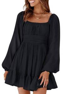 lot 2194 image: Dokotoo Fall Dresses for Women 2024 Square Neck Tie Back Off The Shoulder Dress Lantern Long Sleeve Dress Ruffle A-Line Flowy Dress Elastic Waist Casual Black Party Beach Dress X-Large