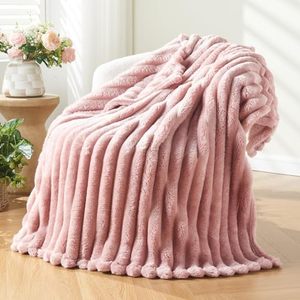 lot 2199 image: NEWCOSPLAY Super Soft Throw Blanket Pink Premium Silky Flannel Fleece 3D Ribbed Jacquard Lightweight Bed Blanket All Season Use (Pink Ribbed, Throw(50x60))