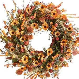 lot 2200 image: Bibelot Fall Front Door Wreath,22in Artificial Floral Wreath with Colorful Daisies and Autumn Foliage Fall Orange Wreath for Front Door Wall Window and Thanksgiving Decor