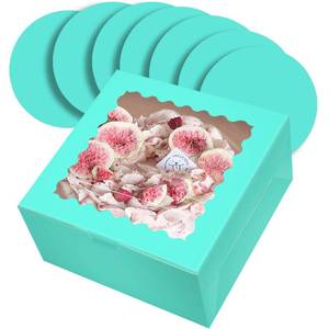 lot 2202 image: qiqee 10x10x5 Cake Box, 18 Sets Mint Blue Cake Box with Window 18 Sets 10 Mint Blue Cake Round Boards, 10inch Cake Containers
