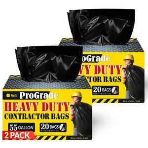 lot 2205 image: Reli. ProGrade Contractor Trash Bags 55 Gallon  40 Bags wTies  Heavy Duty  2 Mil  Black  Construction