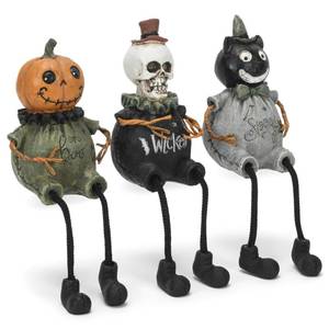 lot 2224 image: Transpac Boo Wicked Spooky Green 7.5 x 2.25 Resin Decorative Tabletop Figurine Shelf Sitter Set 3