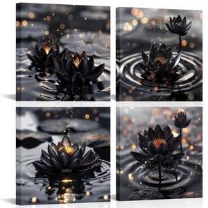lot 2892 image: sechars Lotus Floral Wall Art Zen Canvas Prints Decor Lotus Flower Painting Artwork Modern Yoga SPA Room Meditation Poster Framed (Small)