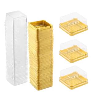 lot 2898 image: EchoDone 50 Set Clear Plastic Mini Cupcake Boxes Muffin Square Mooncake Box Single Container Wedding Birthday Gift Box (Gold)