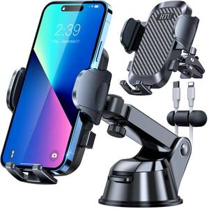 lot 2910 image: HTU 2024 Best Car Phone Holder Mount 80LBS Strongest Suction &amp Military 5-in-1 Universal Upgraded Dashboard Windshield Vent Truck Stand for iPhone 16 15 14 Android Patent &amp Safety Certs, Black