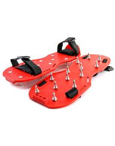 lot 2918 image: QWORK Spiked Shoes, 1 Pair Lawn Aerator Shoes with 1 Short Spikes Perfect For Epoxy Floor, Overlays, Cover Installation, Red Color (Pair)