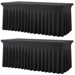 lot 2921 image: Htper 2 Pack Black Spandex Tablecloths for 4 ft Rectangle Tables, Wrinkle Free Fitted Table Covers 4 Foot StretchyTable Cloth with Skirt for Parties Weddings Birthday Banquet Baby Shower