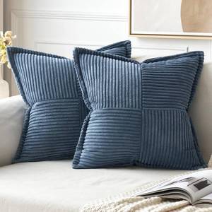 lot 2923 image: MIULEE Blue Corduroy Pillow Covers 18x18 inch with Splicing Set of 2 Super Soft Boho Striped Pillow Covers Broadside Decorative Textured Throw Pillows for Spring Couch Cushion Bed Livingroom