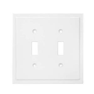 lot 2927 image: Modern Edge Decorative Wall Plate Switch Plate Outlet Cover, Durable Solid Zinc Alloy (Double Toggle, White)