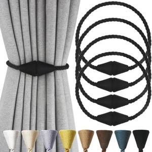 lot 2930 image: Nieffeiy 4 Pack Magnetic Curtain Tiebacks Rope Modern Handmade Curtain Tie Backs Decorative Drapes Weave Holdbacks for Window Decor, Black
