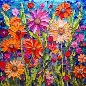 lot 2935 image: Bgraamiens Puzzle-Mosaic Art Flowers-1000 Pieces Mosaic Art Paper Puzzle for Adults, Stained Glass Art Puzzle with Flowers, Impossible Puzzle Color Challenge Flowers Puzzle for Adults