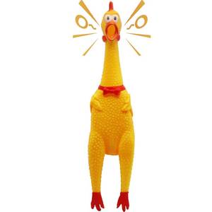 lot 2943 image: Novelty Place Squawking Chicken Dog Toys - Large 16in - Yellow Rubber Squeeze Squeaky and Screaming Chicken for Pets or Kids