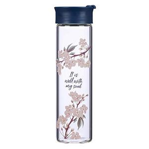 lot 2945 image: With Love Glass Water Bottle It Is Well With My Soul Floral, 20oz, Navy