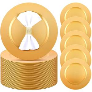 lot 2953 image: Tanlade 50 Pcs 13 Inch Charger Plates Bulk Round Wedding Chargers Plastic Plate Chargers Dinner Charger Plates for Table Setting Wedding Party Decoration (Gold) - Retail $102.19
