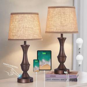 lot 2959 image: Touch Table Lamps Set of 2, 22 Tall Bedside Lamps with USB CA Ports, 3-Way Dimmable Table Lamp, Nightstand lamps for Bedroom, Living Room, Office, Brown Lamps with Beige Lampshade, Bulbs Included