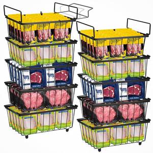 lot 2966 image: 10 Pack Freezer Organizer Bins, Stackable Chest Freezer Organizer for 7 Cu.FT Deep Freezer Kitchen Counter Organizer with 6 Extendable Handles 40 Rubber Cover Metal Wire Bins for Pantry Shelf, Laundry