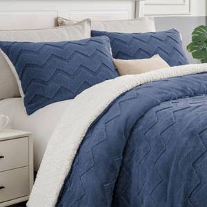 lot 2972 image: BEDELITE Fluffy Queen Comforter Set - Super Soft Sherpa Navy Comforter for Queen Size Bed, Luxury Warm Bedding Set for Winter, Fuzzy Bed Set 3 Pieces (1 Comforter, 2 Pillowcases)
