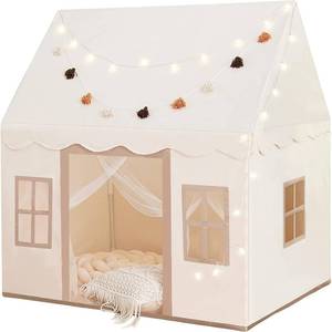 lot 2977 image: Large Kids Tent with mat, Star Lights, Tissue Garland, Play Tent Indoor & Outdoor, Kids Play Tent for Girl & Boy Aged 3, Kids Tent for Toddler, 52 x35 x 52 Play House with Windows, Washable - Retail $76.45