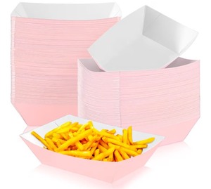 lot 329 image: Yinkin 100 Pcs 2lb Paper Food Trays Boat 2lb Disposable Nacho Trays Kraft Paper Boat for Tacos Concession Halloween Christmas Party Supplies (Light Pink)