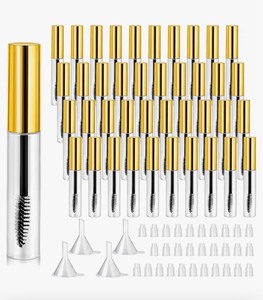 lot 334 image: 40 Pieces 10 ml Empty Mascara Tubes Eyelash Wand Refillable Clear Bottles Eyelash Cream Container Bottle with 4 Pieces Transparent Funnels Transferring Castor Oil for DIY Cosmetics (Golden)