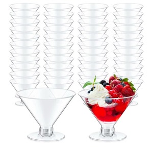 lot 336 image: 50 Pcs Plastic Martini Glasses 5oz Clear Cocktail Glasses Plastic Mini Martini Cups Unbreakable Parfait Glasses Mini Dessert Glasses for Wedding Party Bowl Wine Ice Cream