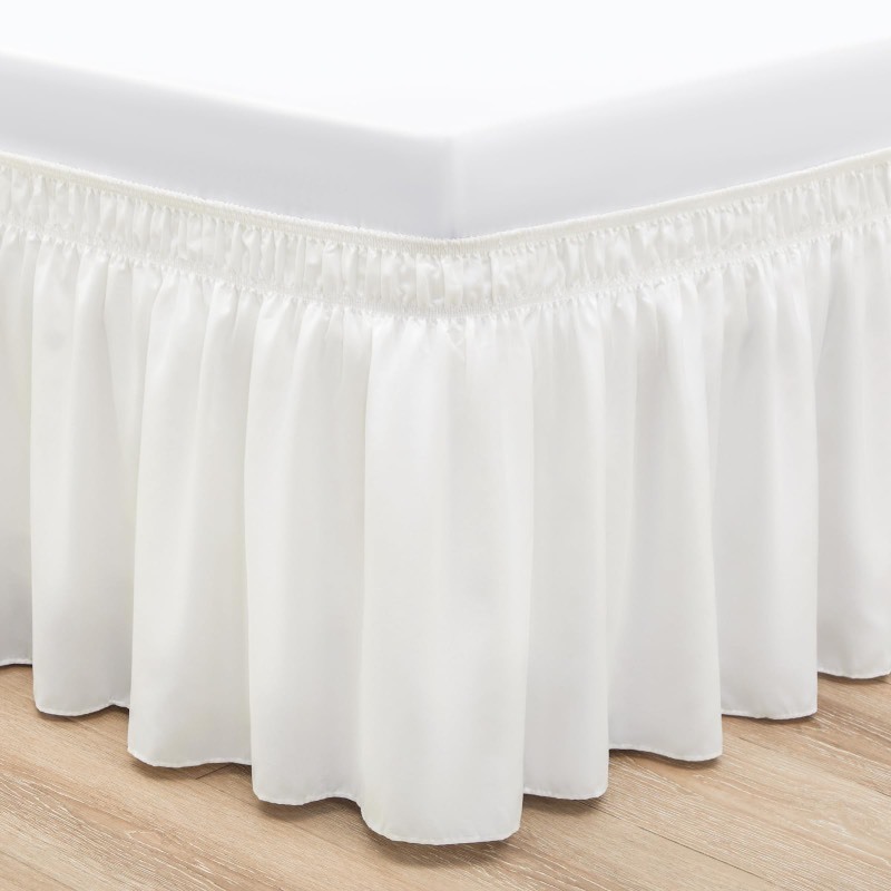 lot 6552069 image: RIMELA Queen Bed Skirt 14 Inch Drop Ivory, Wrap Around Elastic Bed Skirts Queen Size Dust Ruffle, Bedskirt for Adjustable Bed Base Solid Silky Fabric Machine Washable Easy to Install