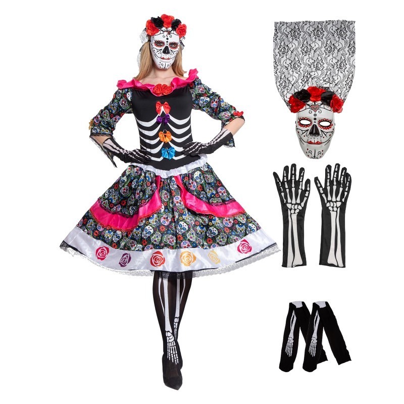 lot 6552124 image: JAZGROM Day Of The Dead Costume Adult Women Senorita Catrina Dress Costume For Women Halloween Costumes Outfit Set Dress Up