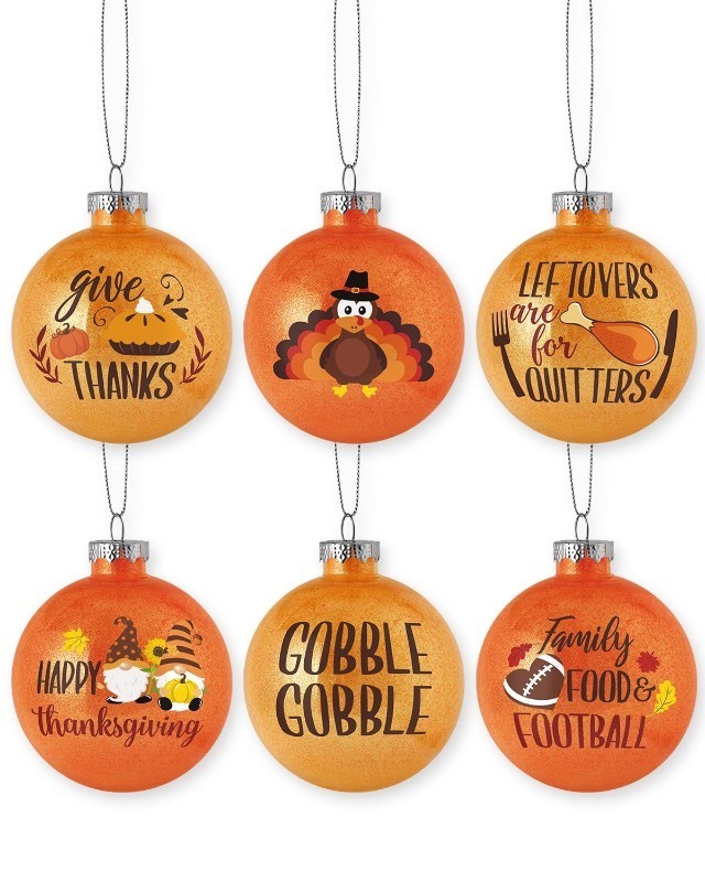 lot 6552207 image: Thanksgiving Ball Ornaments Shatterproof 3inch Plastic Balls Set for Fall Party Supplies Harvest Hanging Decorations Pre-Strung Tree Ornaments Set of 6