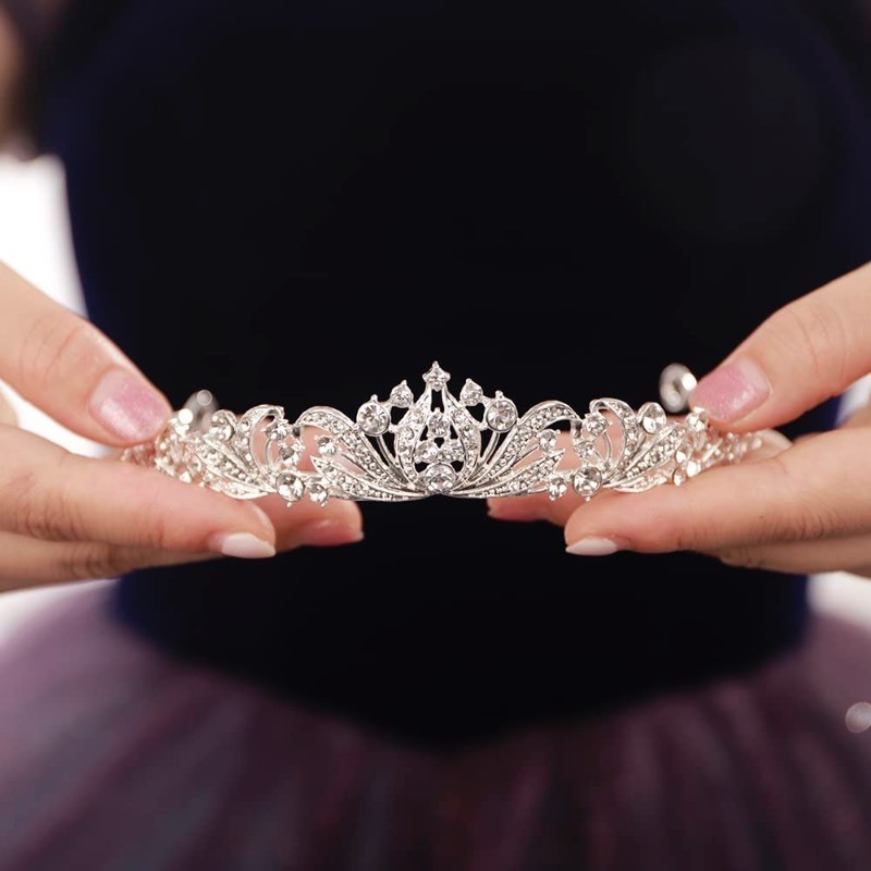 lot 6552402 image: JWICOS Silver Wedding Tiara for Women and Girls, Princess Crowns and Tiaras for Bride Rhinestone Birthday Crown Headband Crystal Costume Party Prom Hair Accessories (Silver)