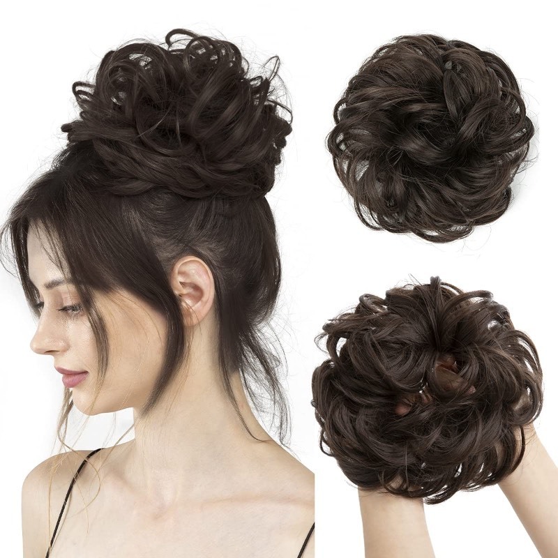 lot 6552425 image: CJL HAIR Large Messy Bun Hair Piece Wavy Curly Scrunchies Synthetic Chignon Ponytail Hair Extensions Thick Updo Hairpieces for Women