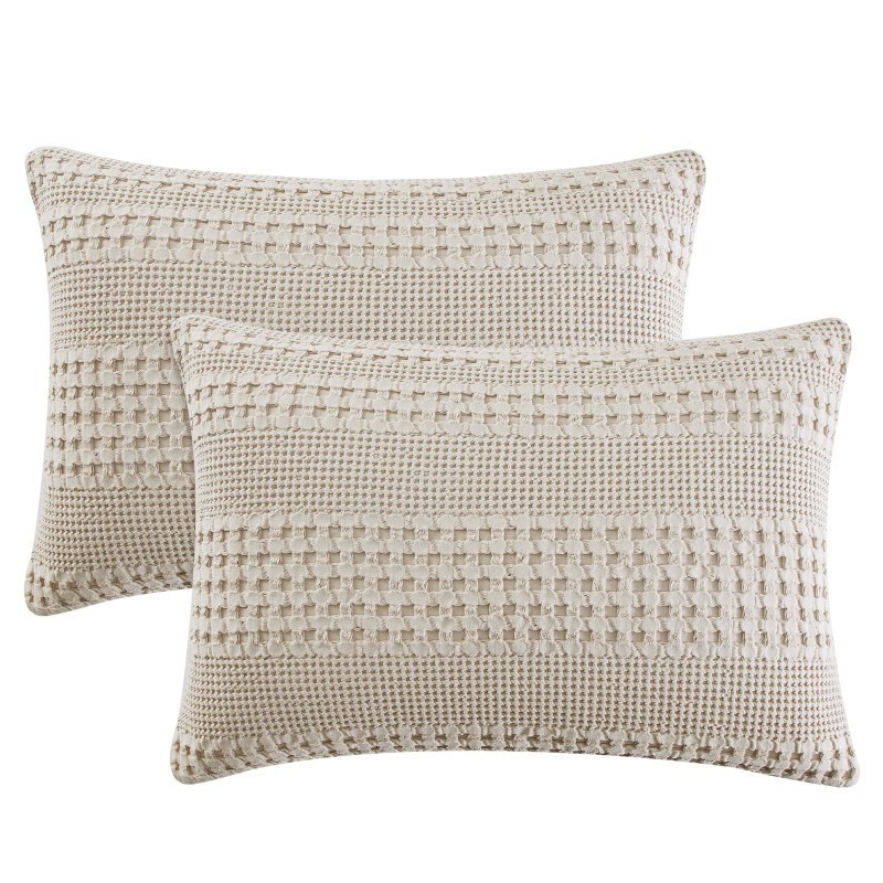 lot 6552426 image: PHF 100% Cotton Waffle Pillow Shams Standard Size, 2 Pack 20 x 26 Soft Skin-Friendly Pillowcases, No Filling, Aesthetic Woven and Breathable Waffle Weave Pillow Case Covers for Bed, Oatmeal