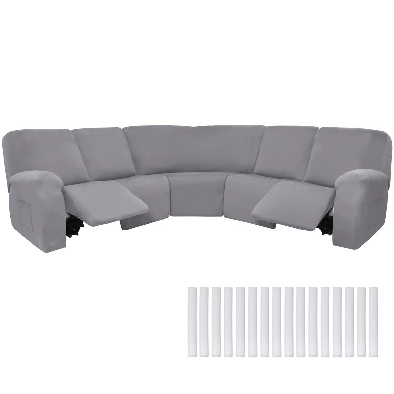lot 6552487 image: Peryiter 7 Pcs L Shape Sectional Recliner Sofa Covers 5 Seat Sectional Couch Covers Milk Silk Velvet Stretch Reclining Sofa Cover Sofa Slipcover Furniture Protector for Room (Light Gray,Milk Silk) - Retail $86.88