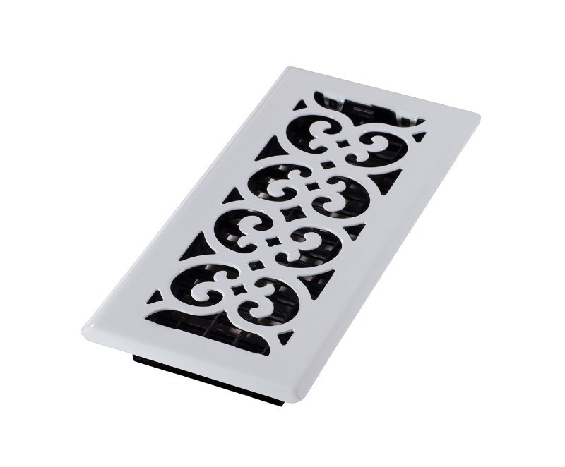 lot 6552562 image: Decor Grates FS410-WH Design Scroll 4x10 Floor Register, White