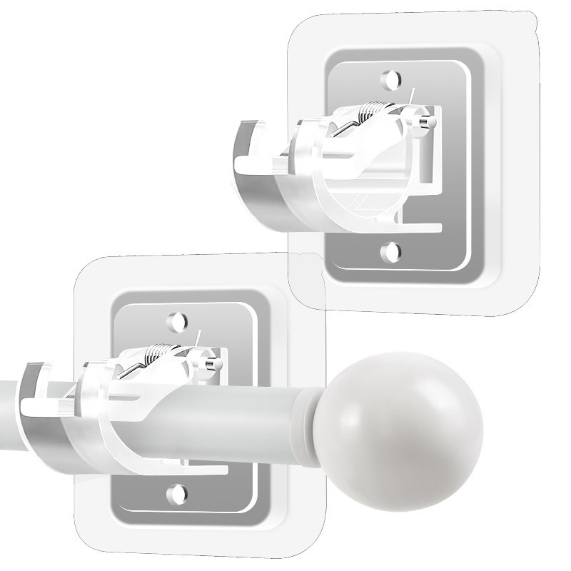 lot 6552582 image: 2PCS No Drill Curtain Rod Brackets No Drilling Self Adhesive Curtain Rod Holder Hooks Nail Free Adjustable Curtain Rod Hooks Curtain Hangers for Bathroom Kitchen Home Bathroom and Hotel (Transparent)