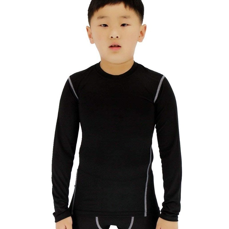 lot 6553154 image: LANBAOSI Boys&Girls Long Sleeve Compression Soccer Practice T-Shirt Black