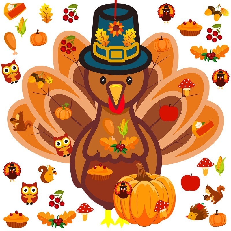 lot 6553283 image: 37 Pieces Fall Thanksgiving Felt Craft Kit DIY Turkey Pumpkin Felt Set with 36 Detachable Fall Maple Leaves Squirrel Pine Cones Corns Ornaments for Kids Present Classroom Craft (Classic Style)